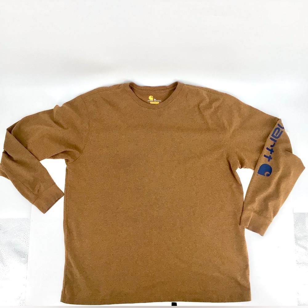 Carhartt Brown Long Sleeve Shirt Arm Logo Spell Out Size XL - Picture 1 of 12